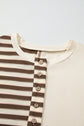 Khaki Stripe Stitched Detail Color Block Patchwork Oversized Pullover Top