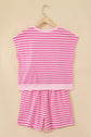 Stripe Cap Sleeve Tee & Elastic Waist Shorts Set