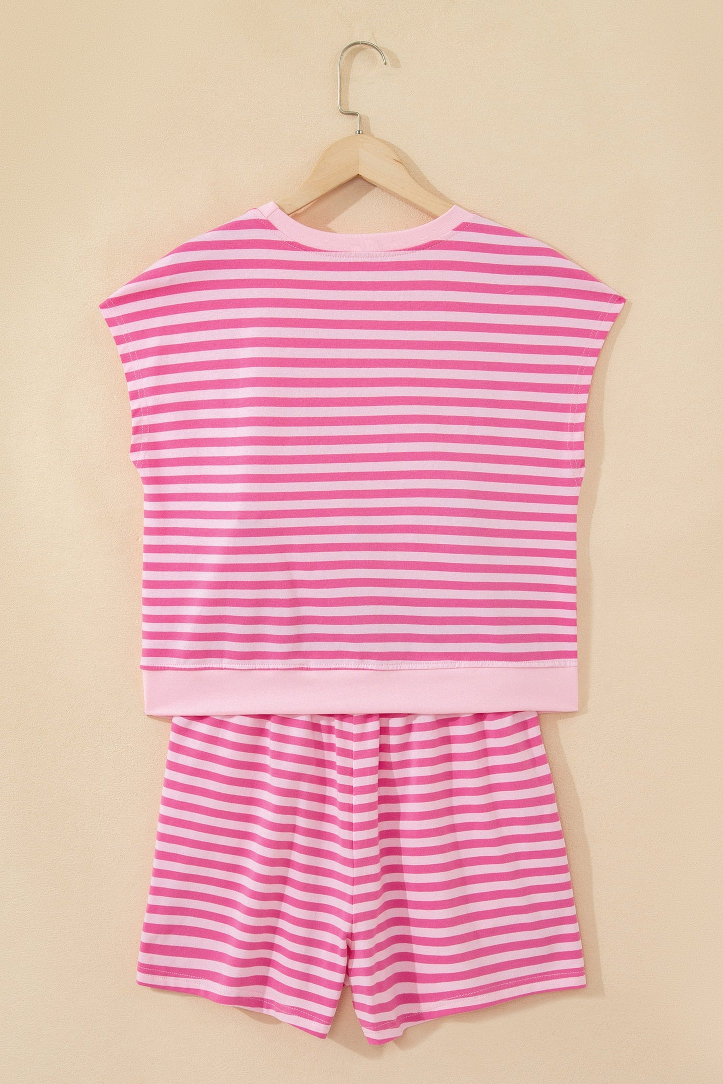 Stripe Cap Sleeve Tee & Elastic Waist Shorts Set