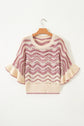 Wavy Stripe Ruffle 3/4 Sleeve Crochet Sweater