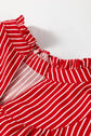 Stripe Ruffle Puff Sleeve Button Front Blouse