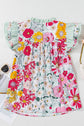 Floral Stripe Patchwork Ruffle Short Sleeve Blouse