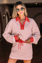 Stripe Collared V-Neck Pullover and Skort Set