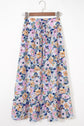 Floral Lace Up High Waist Ruffle Maxi Skirt