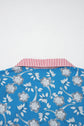 Floral Stripe Trim Button Neck Short Sleeve Blouse
