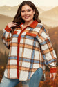 Brown Stripe Plus Size Plaid Print Collared Buttoned Jacket