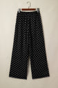 Polka Dot Elastic Waist Lace Hem Pants