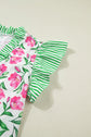 Floral Stripe Ruffle Trim V-Neck Blouse