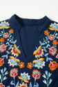 Floral Embroidered V-Neck Ruffle Sleeve Babydoll Blouse