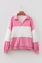 Colorblock Ricrac Trim Collared V-Neck Long Sleeve Top