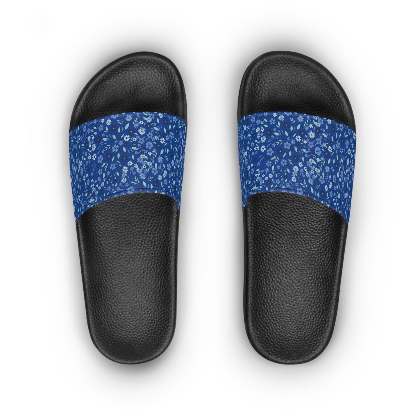 Floral Blue Slides — Women's Garden Print Slide Sandals