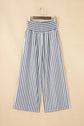 Stripe Shirred High Waist Wide Leg Pants