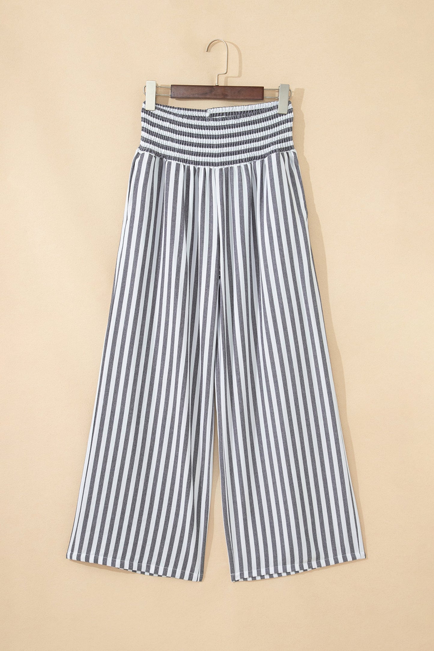 Stripe Shirred High Waist Wide Leg Pants