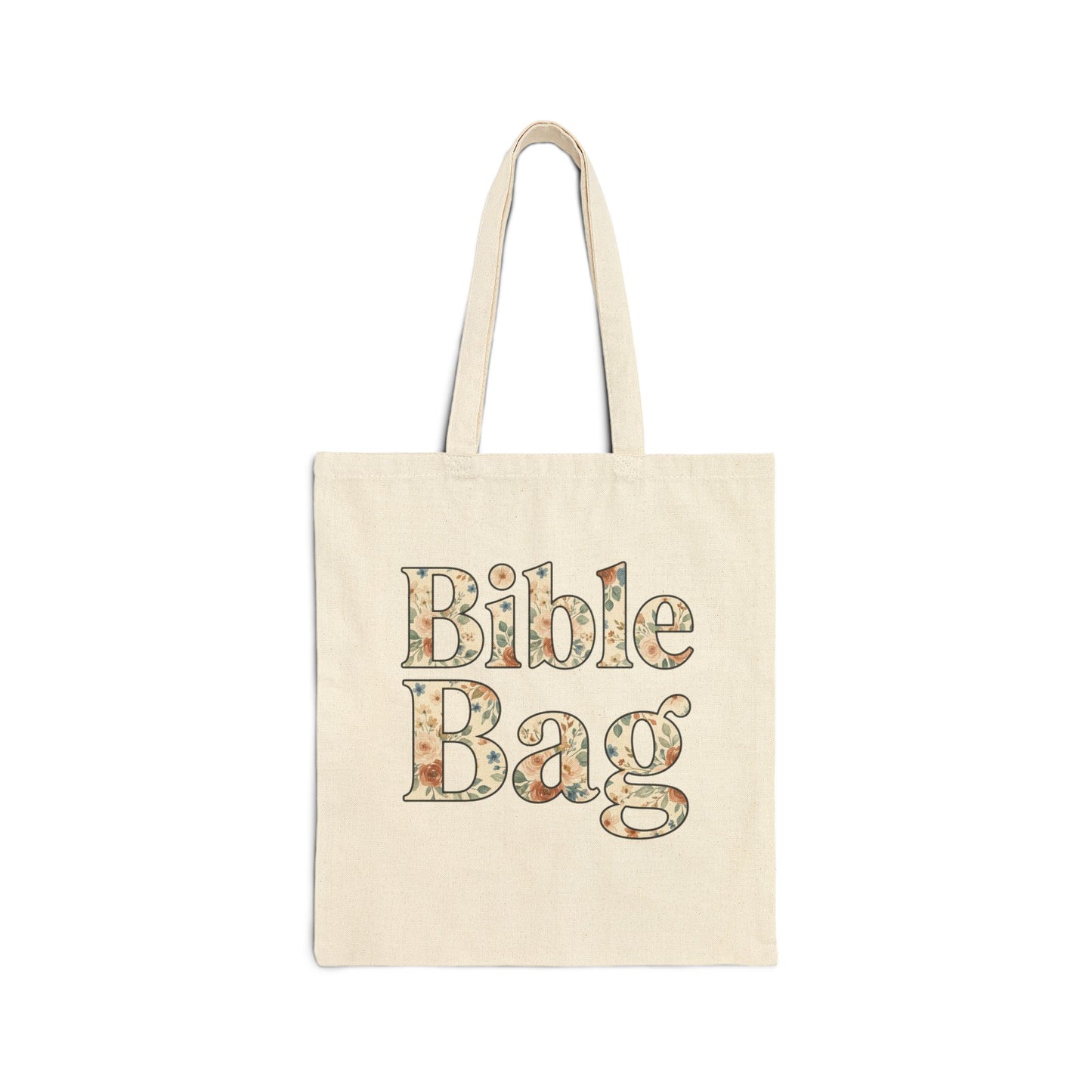 Bible Bag Cotton Canvas Tote — Floral Lettering Book Tote for Church & Everyday Use
