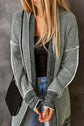 Navy Blue/Black Plaid Knitted Long Open Front Cardigan