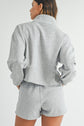 Light Grey Stand Neck Zipped Sweatshirt and Shorts Set