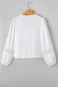 Solid Floral Guipure Lace Frilled Long Sleeve Blouse