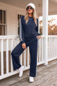 Varsity Striped Detail Crewneck Pullover Elastic Sweatpants 2pcs Outfit