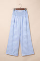 Stripe Shirred High Waist Wide Leg Pants