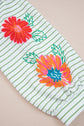Floral Stripe Puff Sleeve Notched V-Neck Blouse