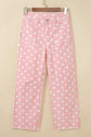 Polka Dot Denim Raw Hem Barrel Jeans