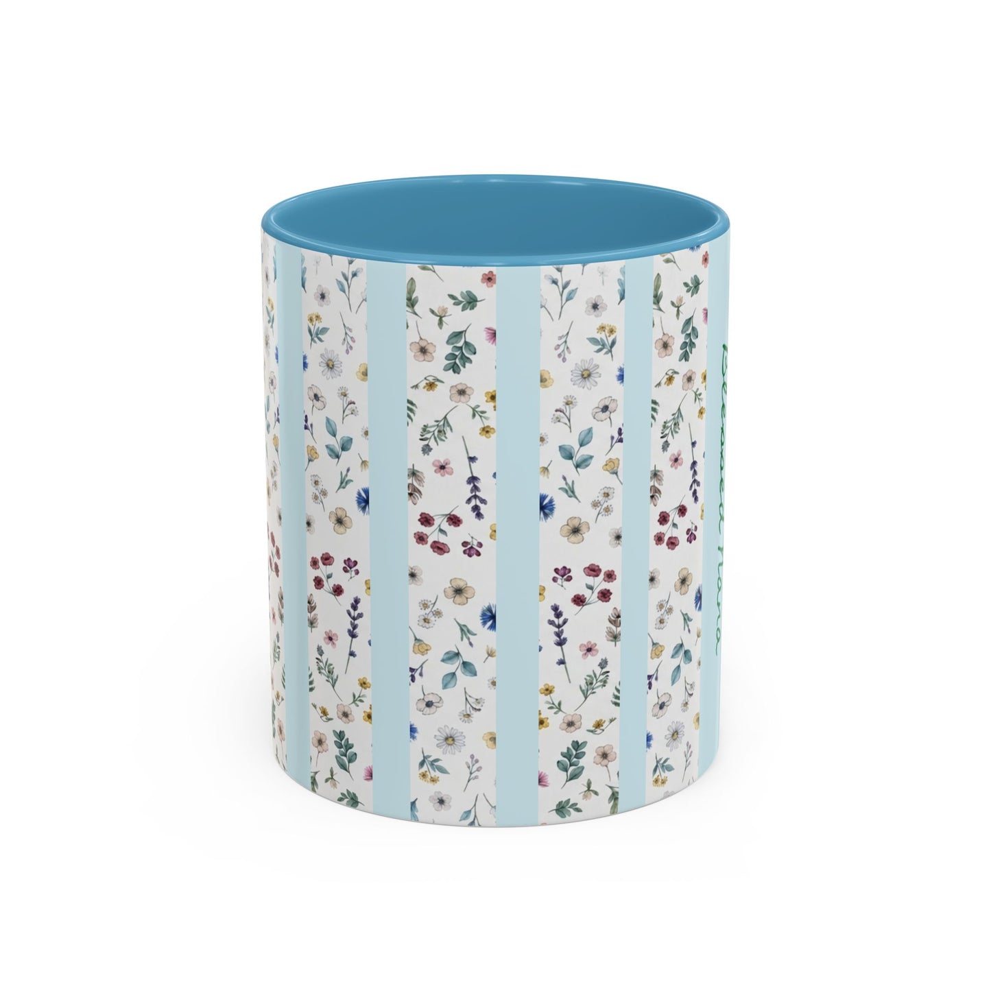Blessed Nana Floral Accent Coffee Mug — Blue Striped 11/15oz