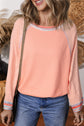 Meadow Mist Green Waffle Knit Wide Bracelet Sleeve Patchwork Raglan Top