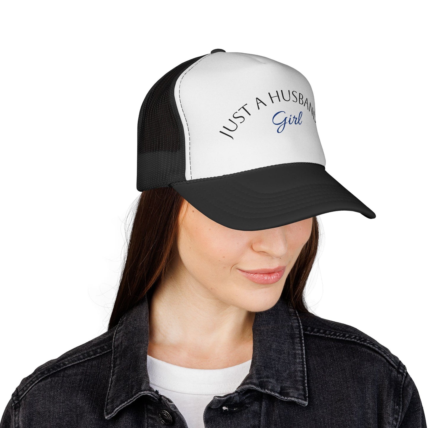 Trucker Cap — "Just a Husband's Girl" Embroidered Mesh Hat