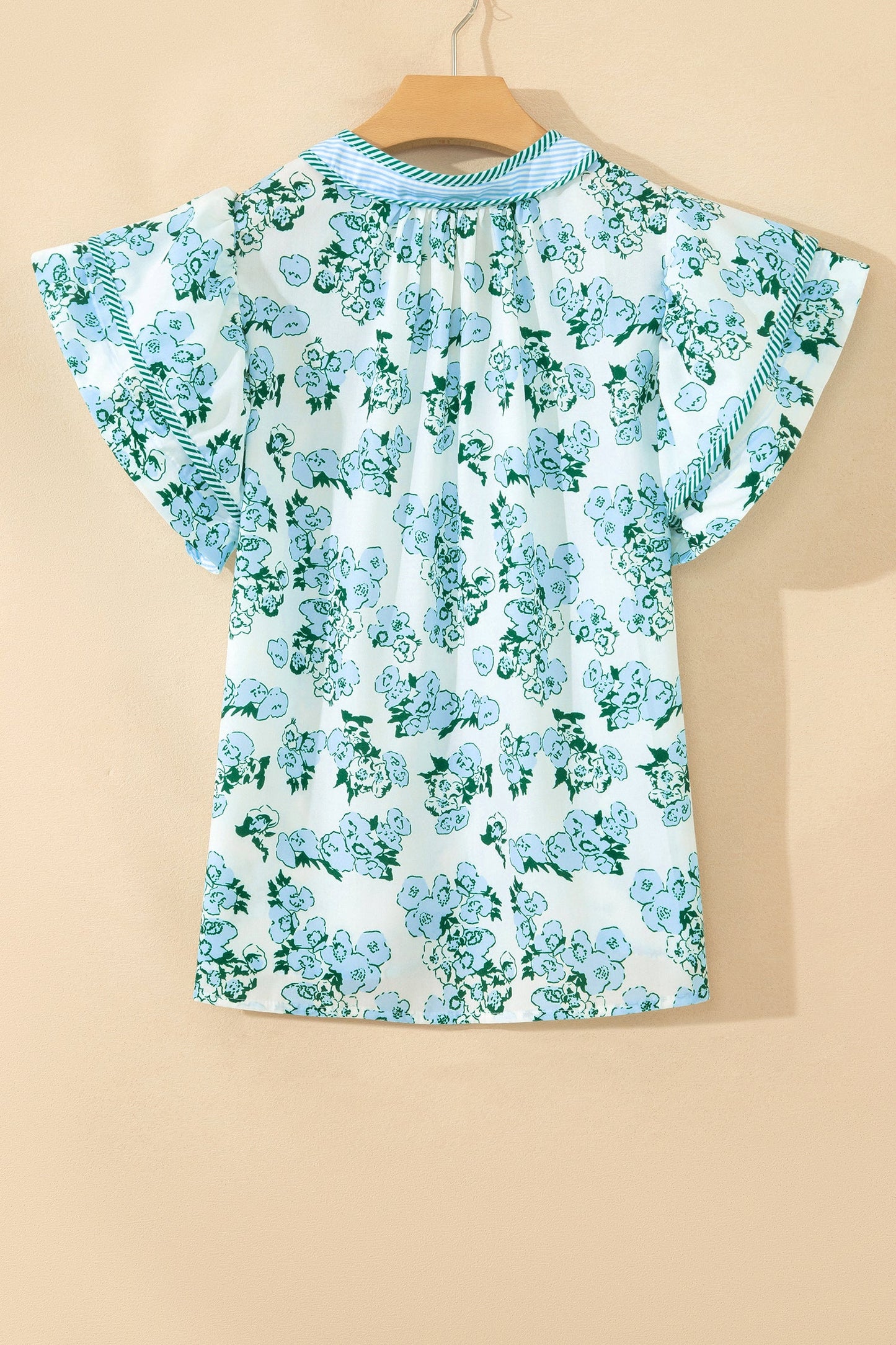 Floral Stripe V-Neck Flutter Sleeve Blouse