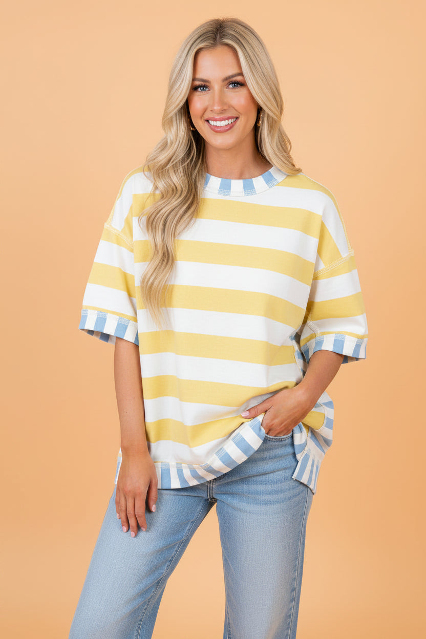 Stripe Patchwork Exposed Seam Oversized Top