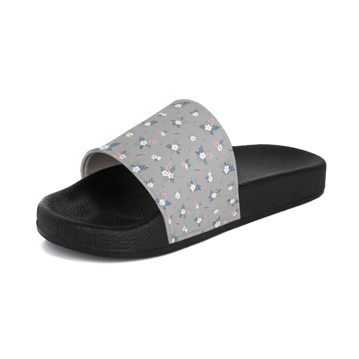 Women's Floral Grey Slide Sandals – Casual Garden Print Pool Slides