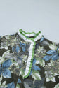 Floral Ruffle Short Sleeve Half Buttoned Blouse