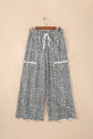 Leopard Terry Knit Wide Leg Pants