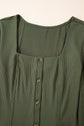 Guacamole Green Rib Knit Square Neck Buttoned Long Sleeve Mini Dress