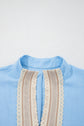 Crochet Lace Trim Rolled Short Sleeve Blouse