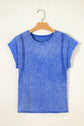 Solid Mineral Wash Raw Seam Lace Sleeve Tee