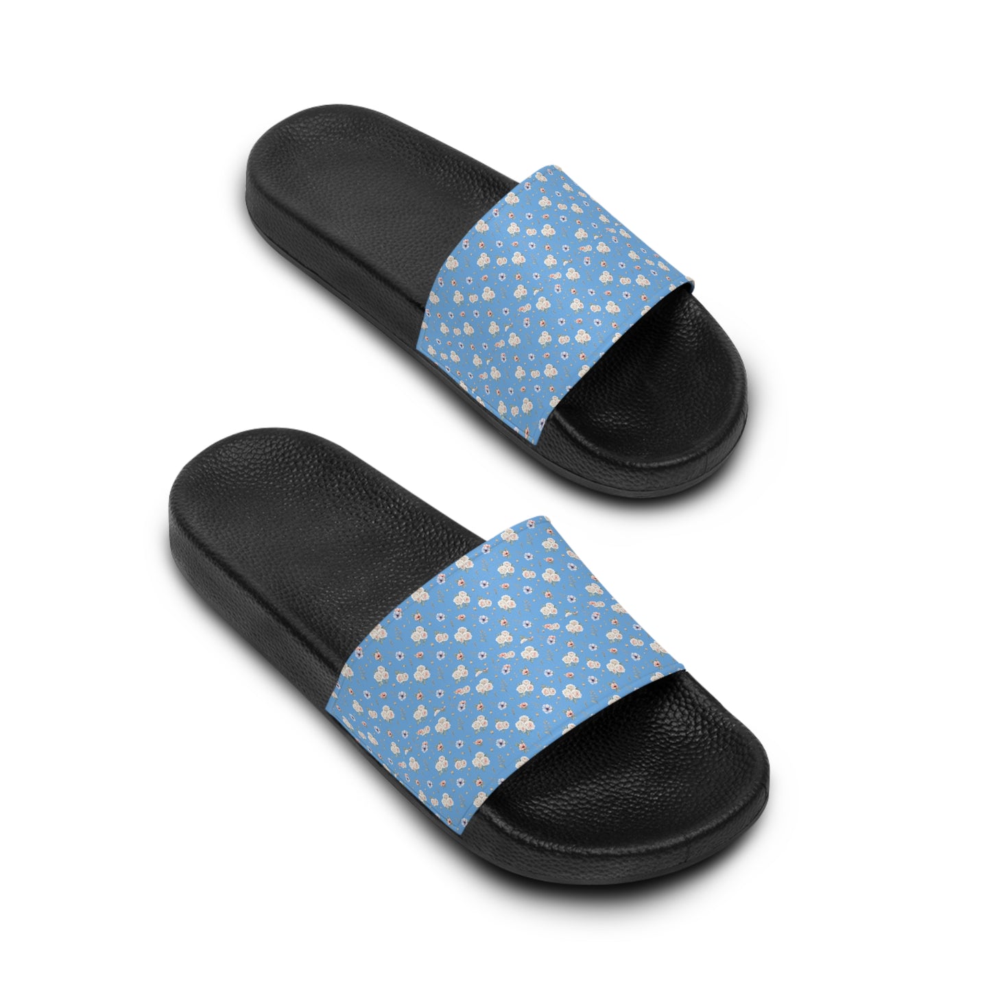Ditsy Floral Slide Sandals — Blue Daisy Pattern Women's Slides