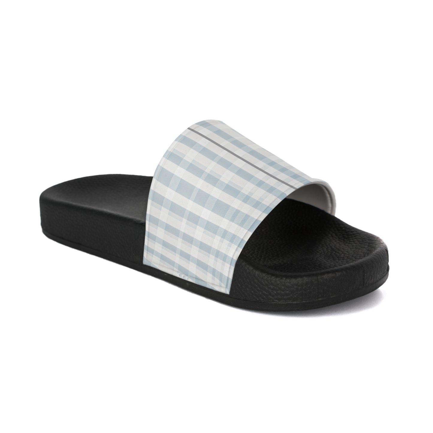 Women's Plaid Slide Sandals - Light Blue Check Summer Slides
