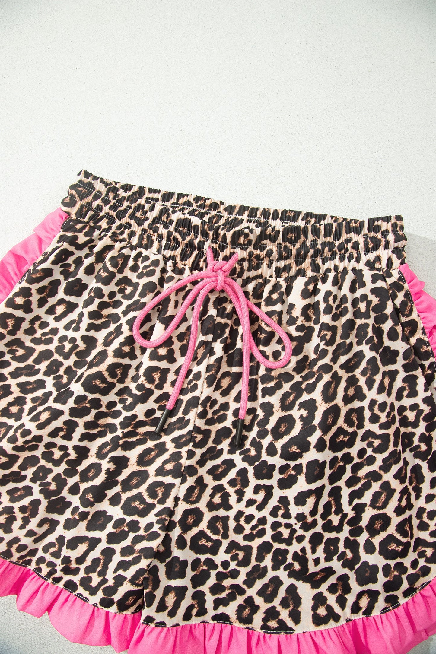 Polka Dot & Leopard Contrast Ruffle Trim Shorts