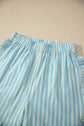 Stripe Ruffle Trim Elastic Waist Shorts