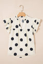 Polka Dot V-Neck Ruffle Short Sleeve Blouse