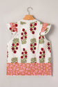 Floral Contrast Stripe Trim Flutter Sleeve Blouse