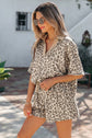 Brown V Neck Collar Leopard Printed 2pcs Short Set