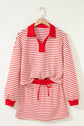 Stripe Collared V-Neck Pullover and Skort Set