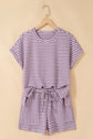 Stripe Textured Knit Top & Short Set