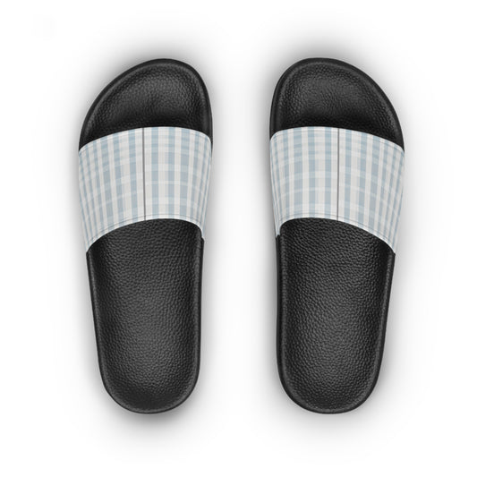 Women's Plaid Slide Sandals - Light Blue Check Summer Slides