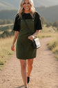 Cinnamon Solid Front Pockets Sleeveless Corduroy Overall Dress