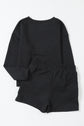 Textured Long Sleeve Top and Drawstring Shorts Set