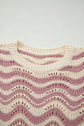Wavy Stripe Ruffle 3/4 Sleeve Crochet Sweater