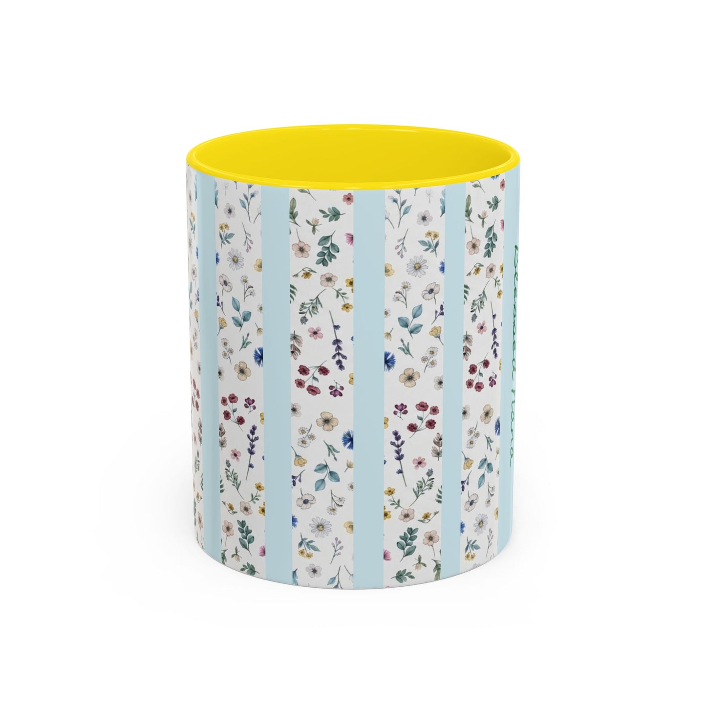 Blessed Nana Floral Accent Coffee Mug — Blue Striped 11/15oz